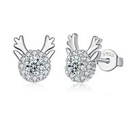 Loutade Silver Christmas Stud Earrings for Women, 925 Sterling Silver Xmas Stud Earrings, 9mm Small Silver Snowflake Deer Xmas Stud Earrings, Tiny Cute Cartilage Sleeper Stud Earrings for Winter