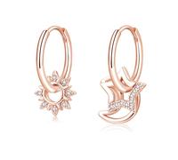 Loutade Silver Drop Hoop Earrings for Women, 925 Sterling Silver Hoop Earrings with CZ Heart/Star/Circle/Moon&Sun&Star Charm Dangle, Trendy Lightweight Sleeper Hanging Huggie Ear Hoops Jewelry Gifts