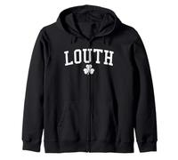 Louth Ireland St Patricks Day Retro Distressed Shamrock Zip Hoodie