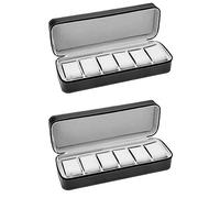Louttary 2Piece 6 Slot Watch Box Portable Travel Zipper Case Collector Storage Jewelry Storage Box Watch Organizer Box (Black)