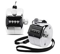 Louttary Pack of 2 Metal Hand Counters, Four Digit Counter with Neck Strap, Silver Counter, Click Counter, Portable Click Counter