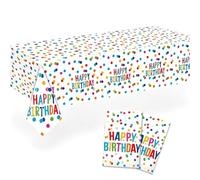 louuuou 2 Pack Happy Birthday Table Cloth, Rainbow Polka Dot Party Plastic