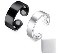 louuuou 2 Pcs Magnetic Rings for Women, Magnetical Rings for Women Adjustable Size Black and Silver Ring, Strength Magnetic Calm Ring for Womens with Gift Box