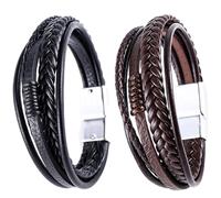 louuuou 2 Pcs Mens Bracelets Set, Vogue Mens Leather Bracelets Leather Bracelet Man, Personalised Bracelet Holidays Birthday Gifts for Commemorate Valentine's Day Father's Day