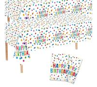 louuuou 2 PCS Party Table Cloth, Waterproof Happy Birthday Table Cover, 108" x 54" Rainbow Polka Dots Rectangular Tablecloths for Parties, Birthday Tablecloth for Kids Baby Party Themed Decorations