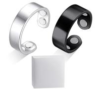 louuuou 3PCS Adjustable Silver Rings, Black Magnetic Rings for Women, Ring Jewellery Suitable Men and Womens, Magnetic Ring Women with Gift Box, Valentine's Day Gift for Girlfriend