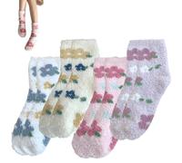 louuuou 4 Pairs Womens Fluffy Socks Womens 4-7 Womens Socks Size 4-7 Multipack Ladies SockS 4-7 Girls Floral Style Comfortable Suitable as A Thoughtful Gift for Classmates and Women