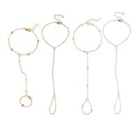 louuuou 4 PCS Hand Chain Bracelet with Ring, Aesthetically Pleasing Hand Jewellery for Women, Beautiful Finger Bracelet, Suitable for Girls to Give Gifts Commemorative Gifts and Wear at Gatherings