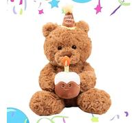 louuuou Happy Birthday Teddy, Cute Teddy Bear Plush Toy Personalised Teddy Bear Beautiful Soft Small Teddybear with Cake and hat, Suitable for Valentine's Day Birthday for Women