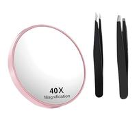 louuuou Magnifying Mirror 40x, with Suction Cups Small Magnifying Mirror, with 2 Tweezers for Facial Hair Women, Suitable for use at Home Work and While Traveling