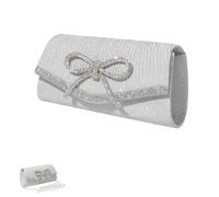 louuuou Silver Clutch Bags for Women, Silver Bag with Bow Detachable Chain