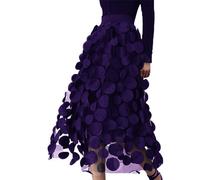 LouVasabuce Women Tulle Midi Skirt High Elastic Waist 3D Polka Dot Mesh Skirt A-Line Layered Bubble Skirt Graduation Dress, Purple, One Size