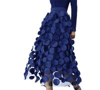 LouVasabuce Women Tulle Midi Skirt High Elastic Waist 3D Polka Dot Mesh Skirt A-Line Layered Bubble Skirt Graduation Dress, Blue, One Size