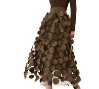 LouVasabuce Women Tulle Midi Skirt High Elastic Waist 3D Polka Dot Mesh Skirt A-Line Layered Bubble Skirt Graduation Dress, Coffee, One Size