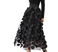 LouVasabuce Women Tulle Midi Skirt High Elastic Waist 3D Polka Dot Mesh Skirt A-Line Layered Bubble Skirt Graduation Dress, Black, One Size