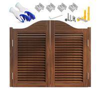 Louvered Cafe Swinging DoorsDouble Wooden Hinged Doors with Stripe Wave Top for Kitchen & Bar Entryway Partition Fits W3646 (Brown W100xH100cm) Stylish Durable SpaceSaving Design