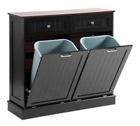 LOUVIXA Tilt Out Trash Bin Cabinet Dog Proof Trash Can Holder with Two Solid Wood Hideaway Trash Holder Drawers, Free Standing Recycling Cabinet