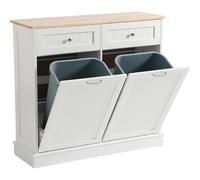 LOUVIXA Tilt Out Trash Bin Cabinet Dog Proof Trash Can Holder with Two Solid Wood Hideaway Trash Holder Drawers, Free Standing Recycling Cabinet