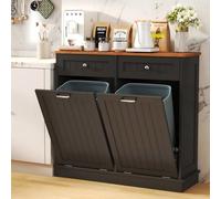 LOUVIXA Tilt Out Trash Can Cabinet Dog Proof with Double Wood Hidden Trash Can Holder, Kitchen Free Standing Recycling Cabinet（Black）