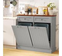 LOUVIXA Tilt Out Trash Can Cabinet with Double Hidden Can Holder, Kitchen Free Standing Recycling Cabinet, Dog Proof, Wood, Gray