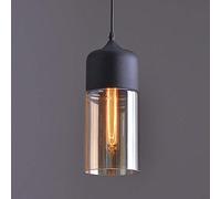 Louvra Glass Pendant Lights Vintage Amber Glass Pendant Ceiling Light Smoked Glass Cylinder Lampshade E27 Base Industrial Hanging Lighting Lamp for Living Room Restaurant
