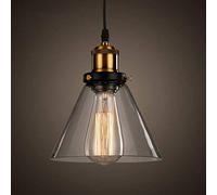 Louvra Glass Pendant Lights Vintage Industrial Hanging Light Cone Glass Shade Vintage Metal Bronze Glass Hanging Lamp for Kitchen Bar Living Room Loft,E27 Base
