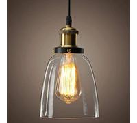 Louvra Industrial Glass Pendant Light Retro Hanging Ceiling Light Clear Glass Shade Cup Shape Brass Metal Base Vintage Pendant Lighting Chandelier for Living Room Loft Kitchen Lounge Decoration