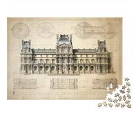 Louvre Museum Architecture Blueprint 1000-Piece Jigsaw Puzzle for Adults, 70x50cm/1000pcs; Smooth White Pieces for Easy Handling; A Calm After-work Activity