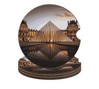 Louvre Museum in Paris 4PCS Car Coasters Absorbent Drink Coasters with A Finger Universal Wood Coffee Coaster for Cup Holders Non-slip Car Cup Holder Coaster Cute Drink Mat Car Accessories for Women M