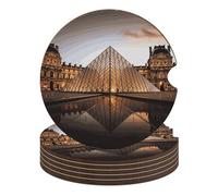 Louvre Museum in Paris 6PCS Car Coasters Absorbent Drink Coasters with A Finger Universal Wood Coffee Coaster for Cup Holders Non-slip Car Cup Holder Coaster Cute Drink Mat Car Accessories for Women M