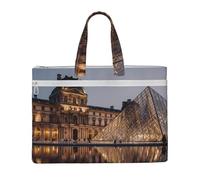 Louvre Museum in Paris Canvas File Bag with Zipper, Document Organizer Tote, Double Layer Portable File Pouch for Office Travel