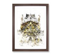 Louvre Museum In Paris France Watercolour Modern Framed Wall Art Print, Ready to Hang Picture for Living Room Bedroom Home Office Décor, Walnut A4 (34 x 25 cm)