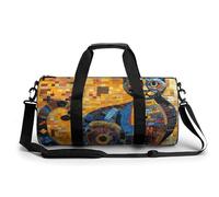 Louvre Museum in Paris Gym Bag Small Travel Duffle Bag with Compartment Carry On Weekender Bag for Women Men, Colorful Abstract Cat, 17.7in/9in/9in