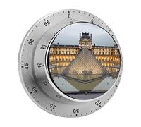 Louvre Museum in Paris Kitchen Timer Visual Timer for Cooking 60 Minute Wind Up Timers Stainless Steel Manual Magnetic Countdown Visual Mechanical Timers Cooking Clock with Loud Alarm