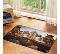 Louvre Museum in Paris Pet Feeding Mat Absorbent Pu Leather Dog Cat Food Mats Contain Spills Protects Floors, Anti-Slip Rubber Backing Dog Bowl Mats Easy Clean Pet Placemats 30x45cm