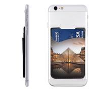 Louvre Museum in Paris Phone Wallet Stick on, Cell Phone Card Holder for Phone Case, Leather ID Credit Card Holder for Women Men, Adhesive Phone Pocket for Back of Phone