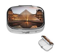 Louvre Museum in Paris Pill Box 2 Compartment Square Portable Pill Case for Pocket or Purse Pill Holder Weekly Pill Organizer Decorative Metal Medicine Vitamin Organizer Travel Gift
