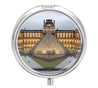 Louvre Museum in Paris Pill Box 3 Compartment Small Pill Case with Mirror for Purse & Pocket Travel Medicine Organizer Daily Medication Container Portable Pillbox Metal Medicine Box Round Meds Case