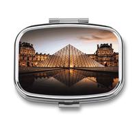 Louvre Museum in Paris Pill Organizer Small Pill Box with Two Compartments Pill Case Metal Medicine Organizer Portable Medicine Box Holder Medication Holder Travel Pill Container