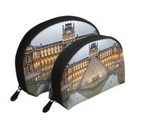 Louvre Museum in Paris Portable Shell Cosmetic Bag Set - Travel Makeup Organiser with Zipper & Inner Compartments
