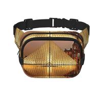 Louvre Museum in Paris Square Double-Layer Waist Bag with All-Over Print,Durable Twill Fabric, Multi-Pocket Fanny Pack for Outdoor Sports Travel