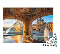 Louvre Museum Senior Puzzles 1000 Piece Recycled Golden Architecture Jigsaw Puzzles Puzzle Game Props Family Gaming Time Educational Game Challenge Gift 38x26cm/1000pcs