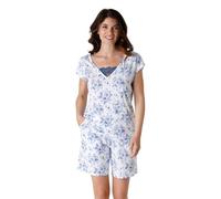 Lovable Women's Corto in Jersey 100% Cotone Scollo A V Profondo Con Inserto in Pizzo Pyjama Sets, White Blue Floral Print, S