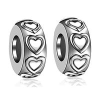 LOVANS 2 PCS 925 Sterling Silver Rubber Spacer Stopper Bead for Bracelets Jewelry Gift for Her Women (Silver Heart)