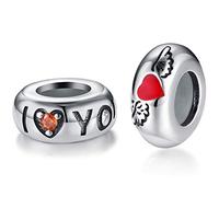 LOVANS 925 Sterling Silver 2 Pcs Rubber Spacer Stopper Bead for DIY Bracelets Jewelry Gift for Her Women (Red Heart)
