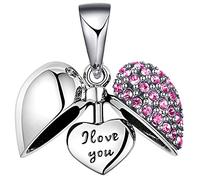 LOVANS 925 Sterling Silver I Love You Heart Charm Bead For DIY Jewellery Fit European Bracelet Necklace (Pink)