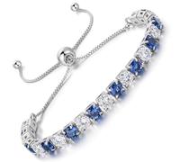 LOVANS Tennis Bracelets for Women, Adjustable 4mm White and Blue Cubic Zirconia Copper Bracelet, White Gold Plated, Hypoallergenic Jewellery, Christmas Valentine Gifts for Her & Girls