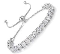 LOVANS Tennis Bracelets for Women, Adjustable 4mm White Cubic Zirconia Copper Bracelet, White Gold Plated, Hypoallergenic Jewellery, Christmas Valentine Gifts for Her & Girls