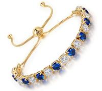 LOVANS Tennis Bracelets for Women, Adjustable 5mm White and Blue Cubic Zirconia Copper Bracelet, Gold Plated, Hypoallergenic Jewellery, Christmas Valentine Gifts for Her & Girls