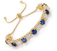 LOVANS Tennis Bracelets for Women, Adjustable 6mm White and Blue Cubic Zirconia Copper Bracelet, Gold Plated, Hypoallergenic Jewellery, Christmas Valentine Gifts for Her & Girls